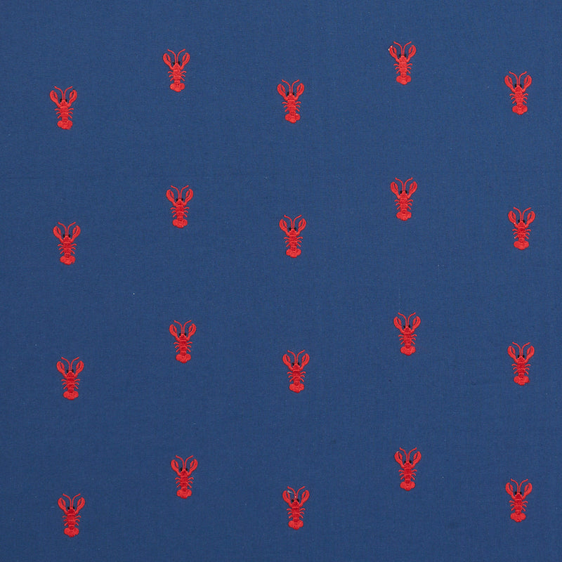 Schumacher Lobster Embroidery Navy Fabric - Eade's Wallpaper