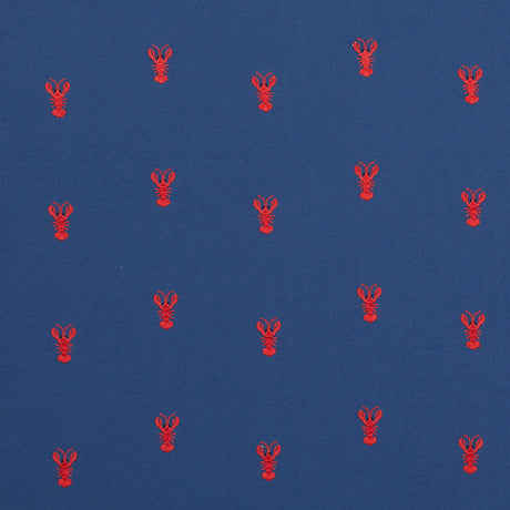 Schumacher Lobster Embroidery Navy Fabric - Eade's Wallpaper