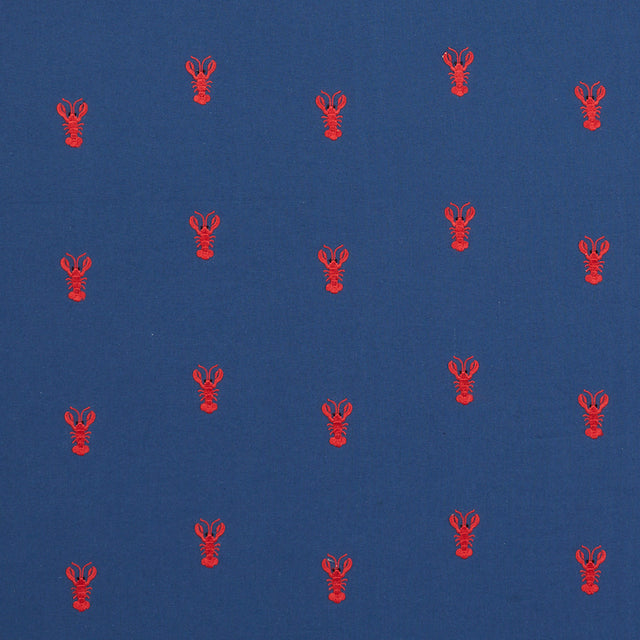 Schumacher Lobster Embroidery Navy Fabric - Eade's Wallpaper
