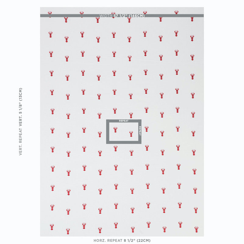 Schumacher Lobster Embroidery White Fabric - Eade's Wallpaper
