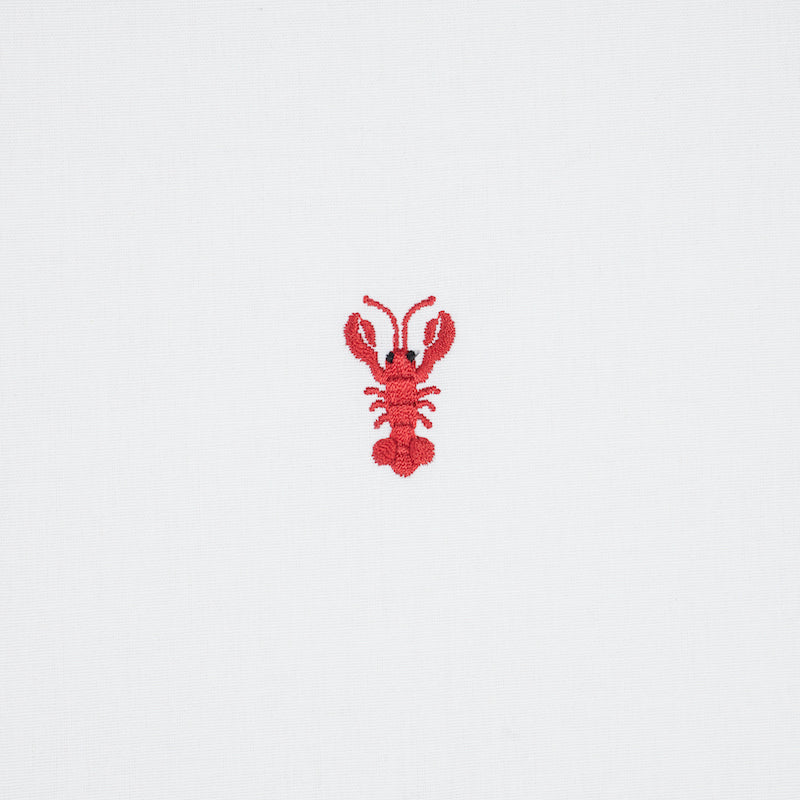 Schumacher Lobster Embroidery White Fabric - Eade's Wallpaper