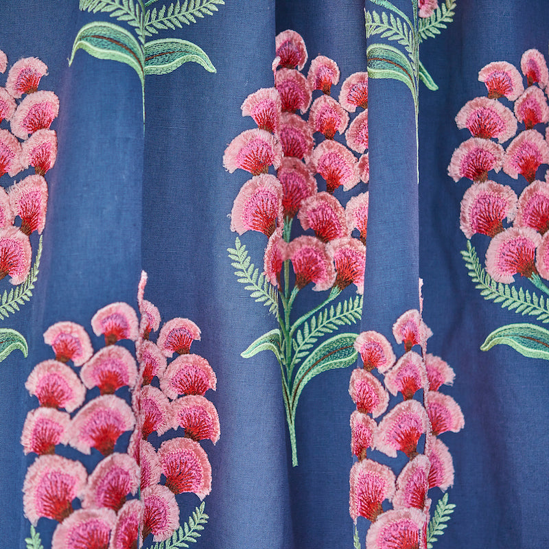 Schumacher Aurelia Embroidery Navy Fabric