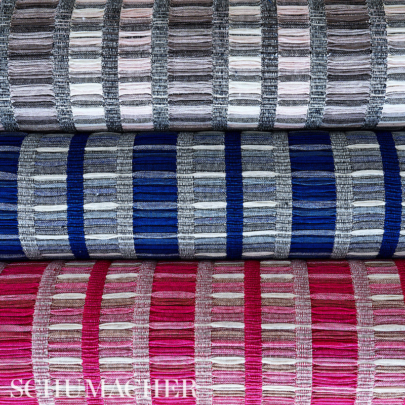 Schumacher Palopo Hand Woven Stripe Azul Fabric - Eade's Wallpaper