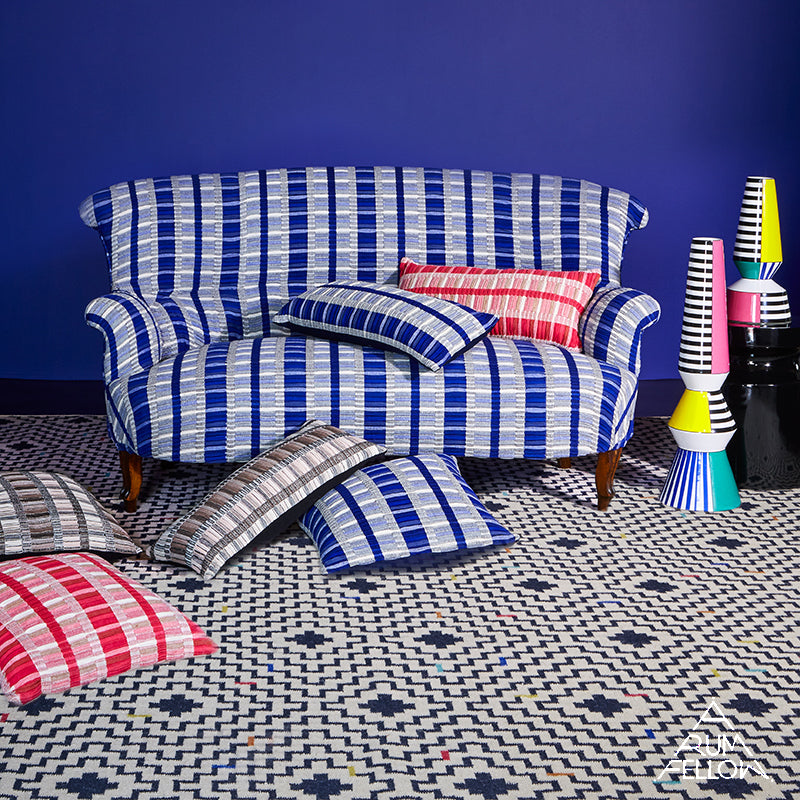 Schumacher Palopo Hand Woven Stripe Azul Fabric - Eade's Wallpaper