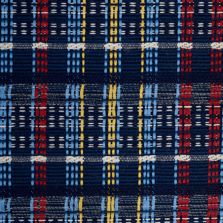 Schumacher Zealand Check Navy Multi Fabric - Eade's Wallpaper