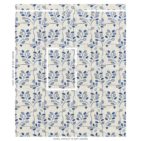 Schumacher Tumble Weed Épinglé Delft Blue Fabric - Eade's Wallpaper