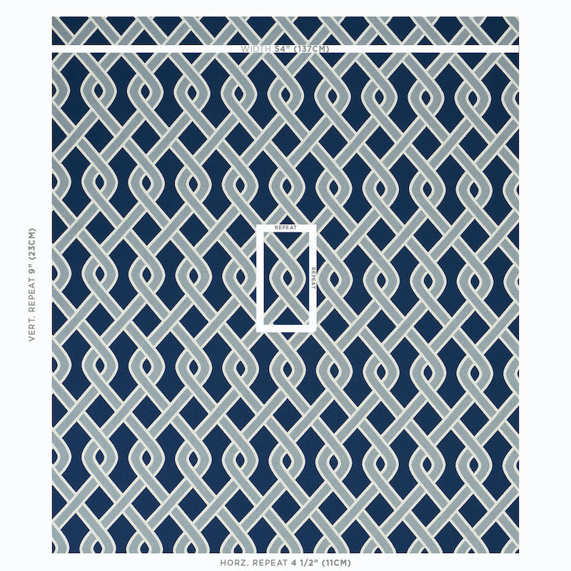 Schumacher Cleo Trellis Indoor/Outdoor Blue Fabric