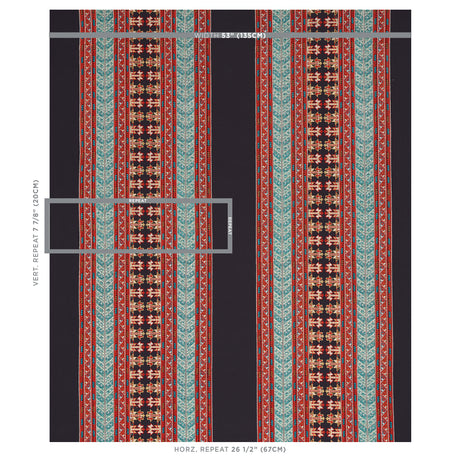 Schumacher Vinka Embroidery Red & Black Fabric - Eade's Wallpaper