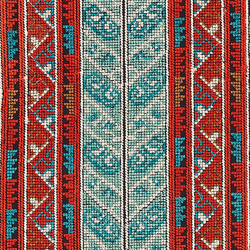 Schumacher Vinka Embroidery Red & Black Fabric - Eade's Wallpaper