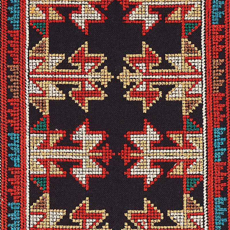 Schumacher Vinka Embroidery Red & Black Fabric - Eade's Wallpaper