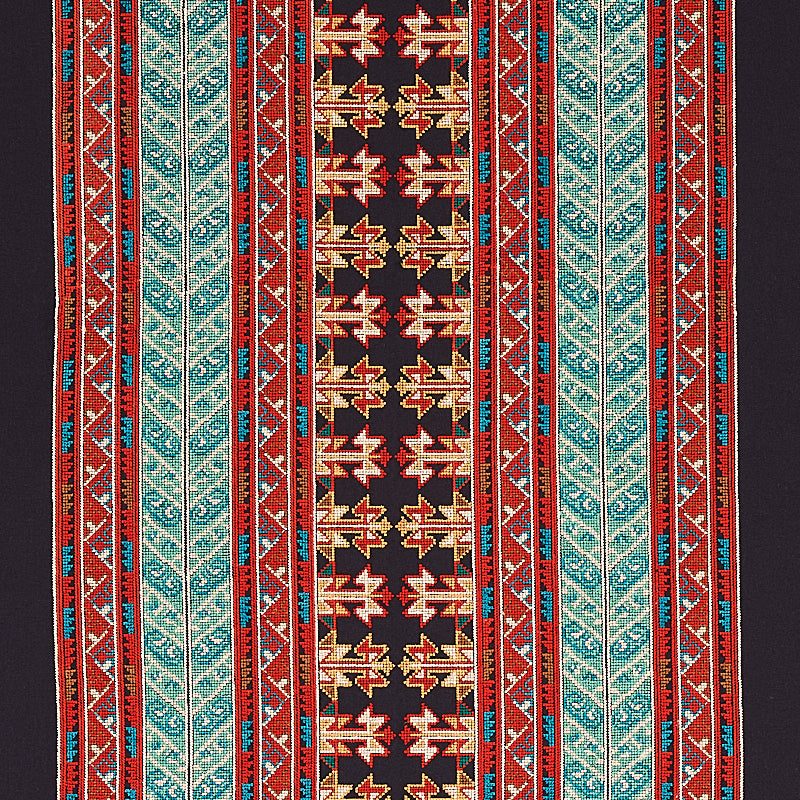Schumacher Vinka Embroidery Red & Black Fabric - Eade's Wallpaper