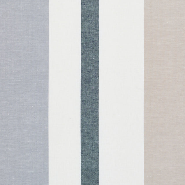 Schumacher Lolland Linen Stripe Grey & Sand Fabric - Eade's Wallpaper