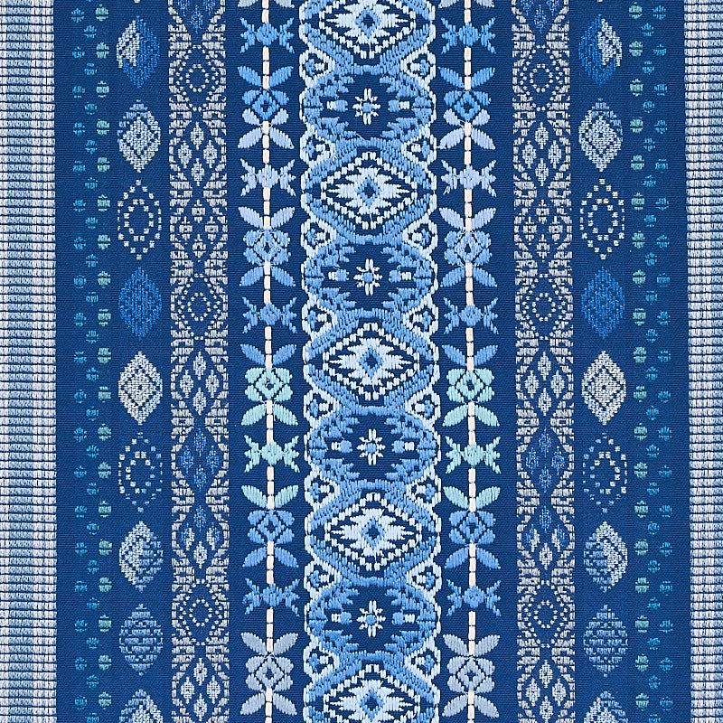 Schumacher Cosima Embroidery Blue Multi Fabric
