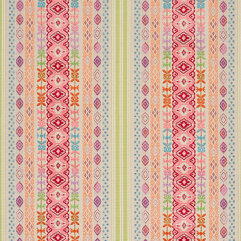 Schumacher Cosima Embroidery Pink Multi Fabric