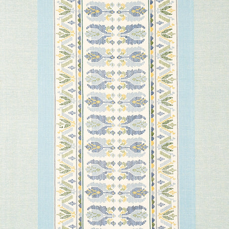 Schumacher Sandor Stripe Embroidery Chambray Fabric - Eade's Wallpaper