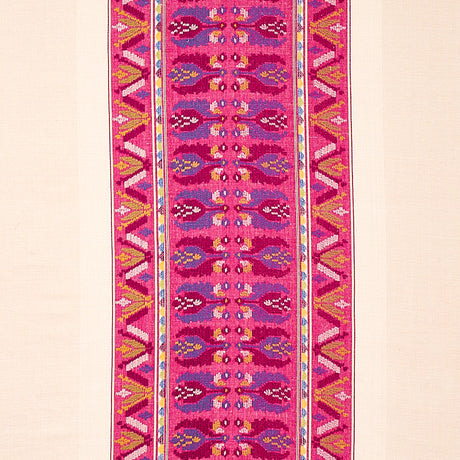 Schumacher Sandor Stripe Embroidery Magenta Fabric - Eade's Wallpaper