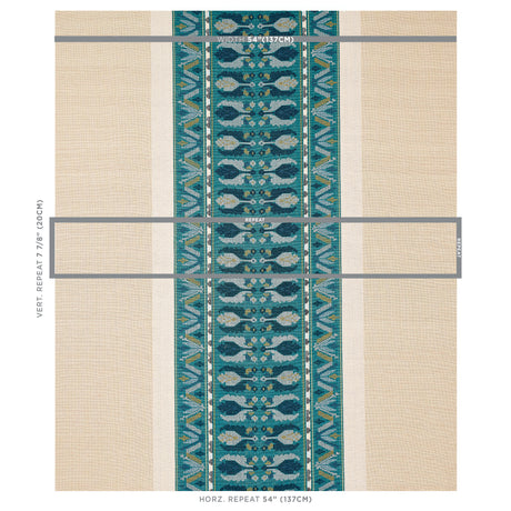 Schumacher Sandor Stripe Embroidery Peacock Fabric - Eade's Wallpaper