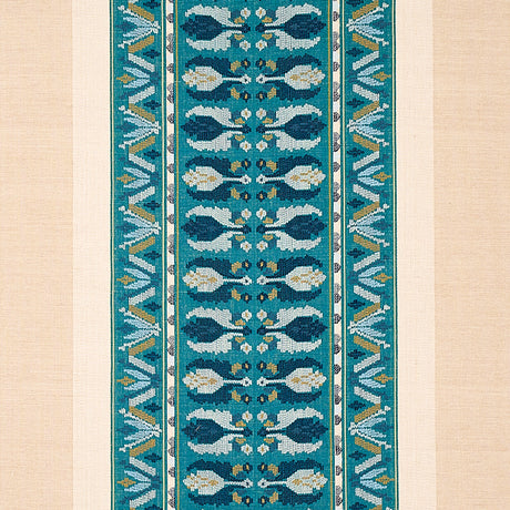 Schumacher Sandor Stripe Embroidery Peacock Fabric - Eade's Wallpaper