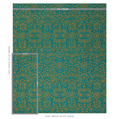 Schumacher Tiana Embroidery Peacock Fabric - Eade's Wallpaper