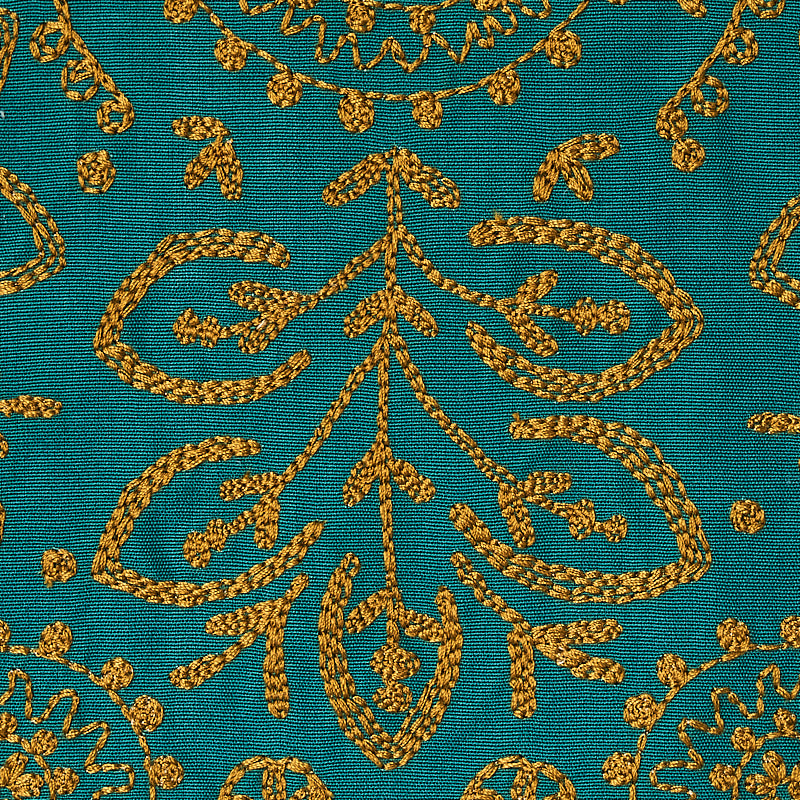 Schumacher Tiana Embroidery Peacock Fabric - Eade's Wallpaper