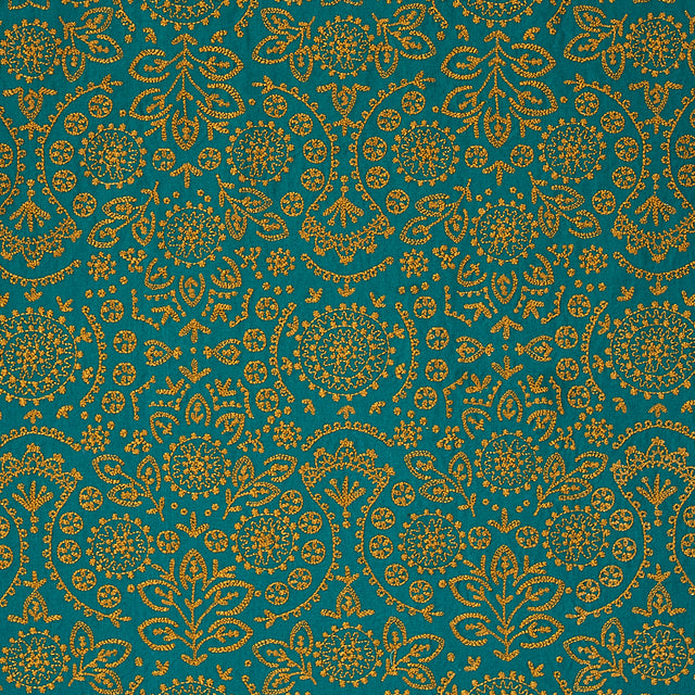 Schumacher Tiana Embroidery Peacock Fabric - Eade's Wallpaper
