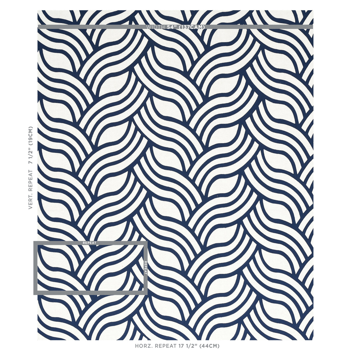 Schumacher Sangomar Appliqué Navy Fabric - Eade's Wallpaper