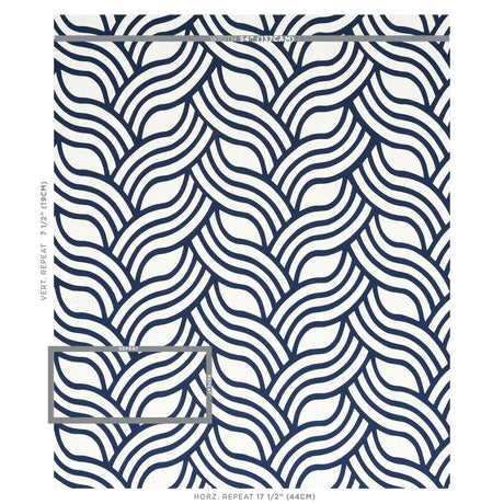 Schumacher Sangomar Appliqué Navy Fabric - Eade's Wallpaper