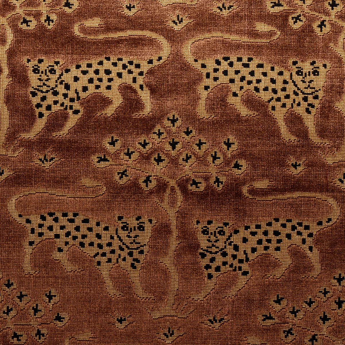 Schumacher Woodland Leopard Velvet Sepia Fabric - Eade's Wallpaper