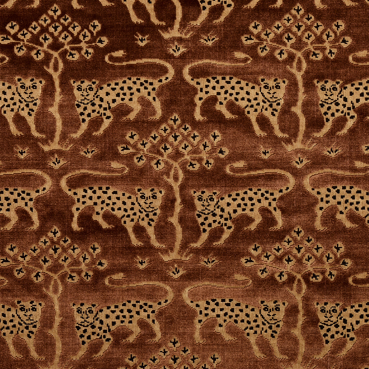 Schumacher Woodland Leopard Velvet Sepia Fabric - Eade's Wallpaper