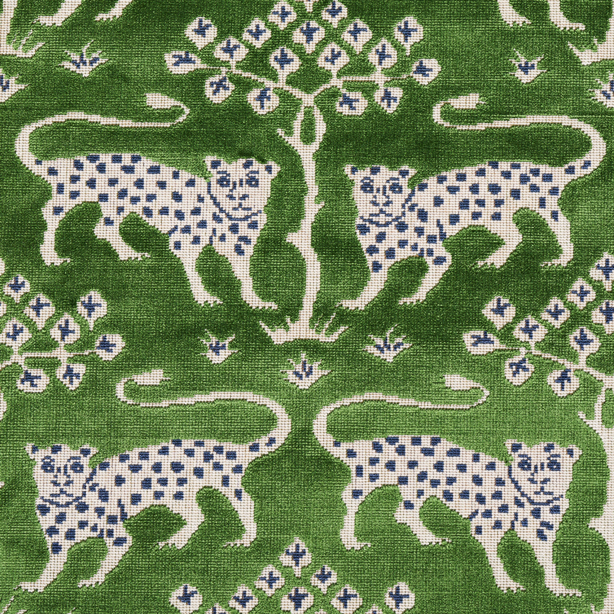 Schumacher Woodland Leopard Velvet Emerald Fabric - Eade's Wallpaper