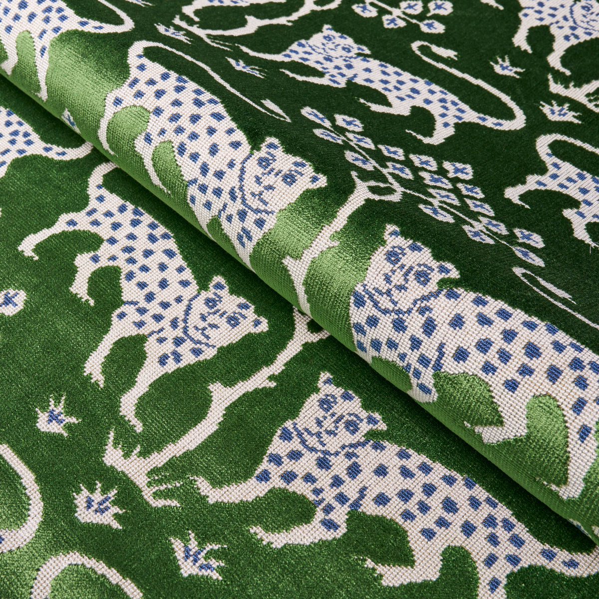 Schumacher Woodland Leopard Velvet Emerald Fabric