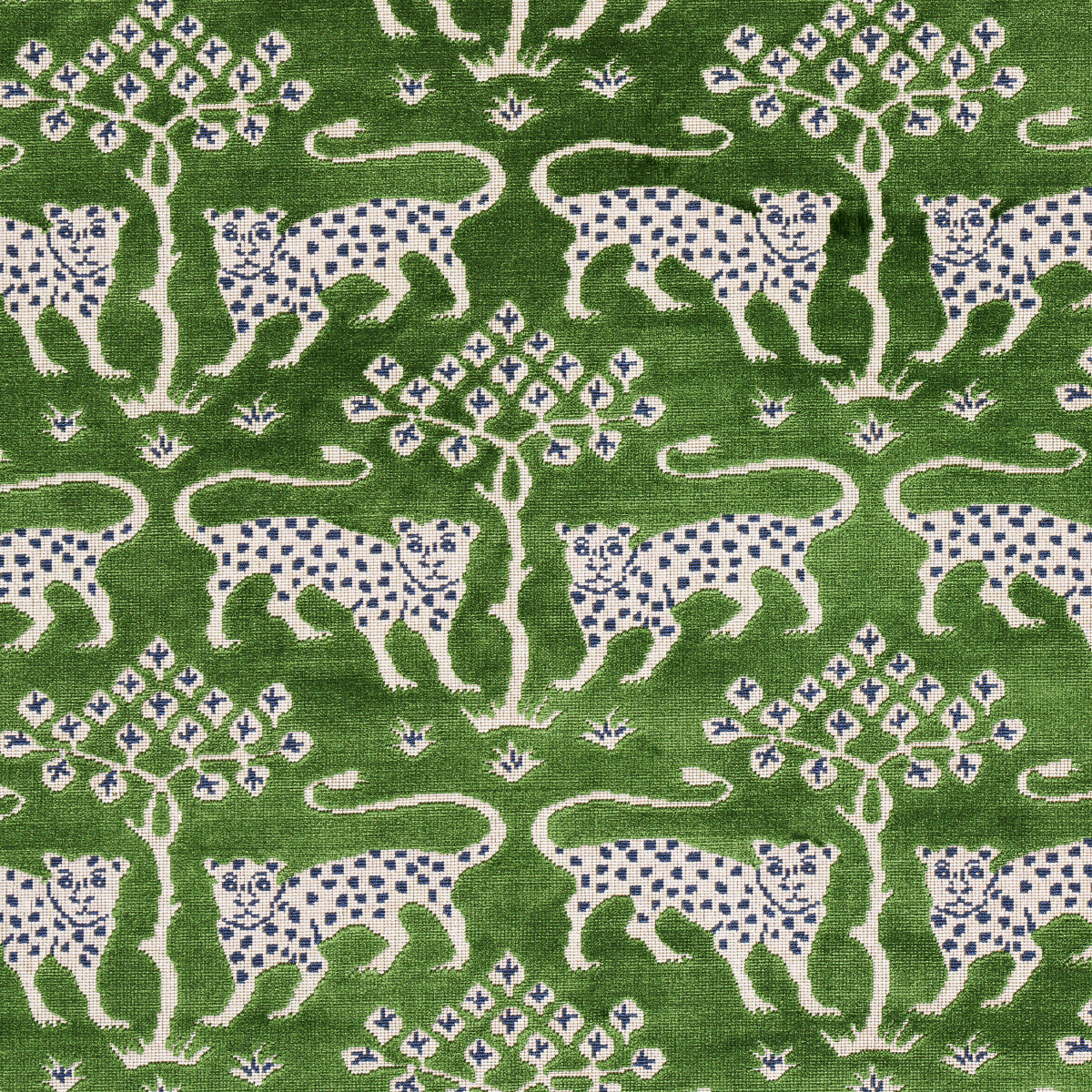 Schumacher Woodland Leopard Velvet Emerald Fabric