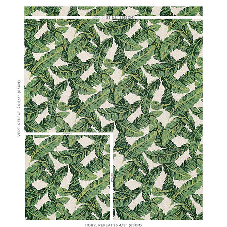 Schumacher Tropical Leaf Épinglé Green & Ivory Fabric - Eade's Wallpaper