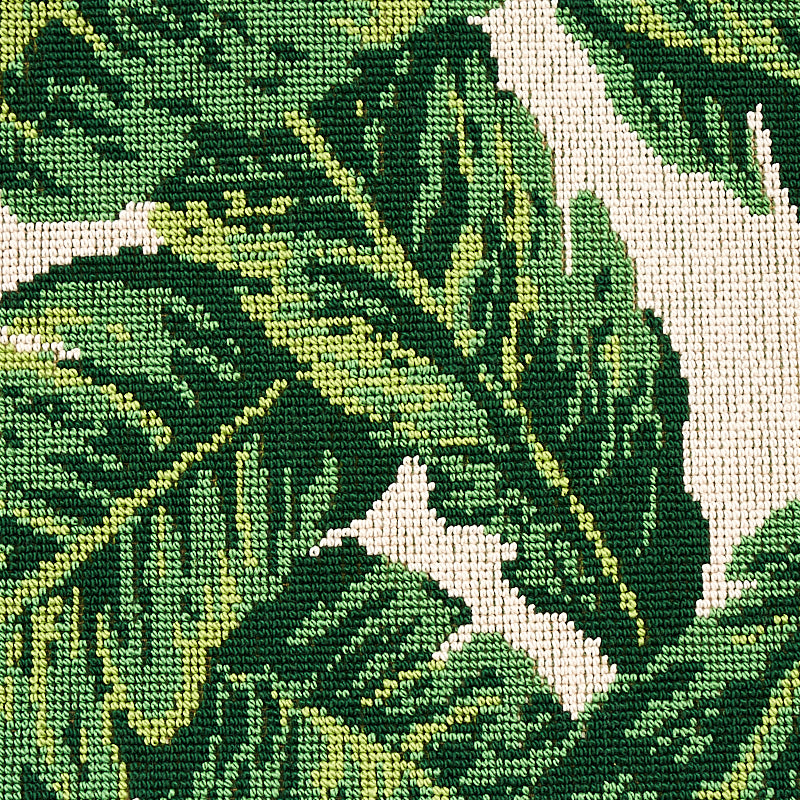 Schumacher Tropical Leaf Épinglé Green & Ivory Fabric - Eade's Wallpaper