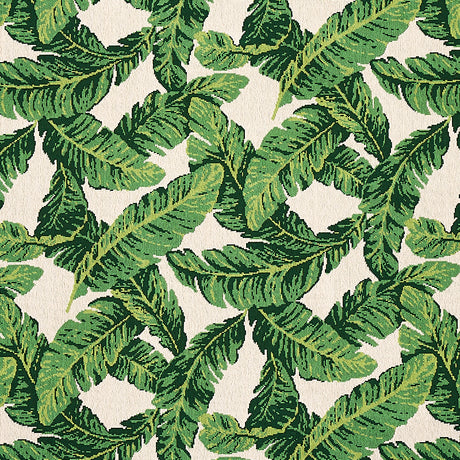 Schumacher Tropical Leaf Épinglé Green & Ivory Fabric - Eade's Wallpaper