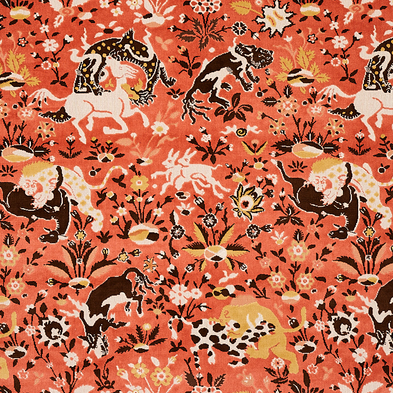 Schumacher Saint Ambrose Velvet Coral Fabric - Eade's Wallpaper