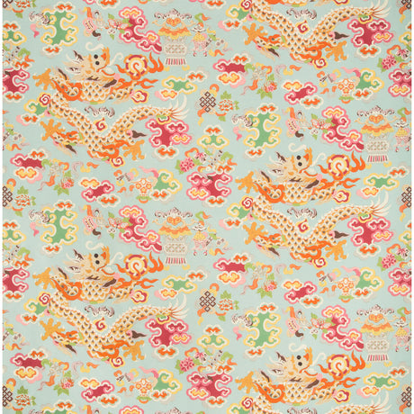 BRUNSCHWIG & FILS 8019140.137.0 MING DRAGON PRINT AQUA Fabric - Eade's Wallpaper