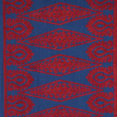 Schumacher Seema Embroidery Blue & Red Fabric - Eade's Wallpaper