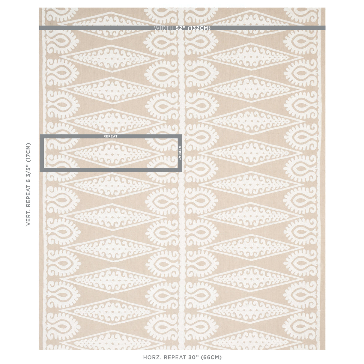 Schumacher Seema Embroidery Ivory On Natural Fabric - Eade's Wallpaper