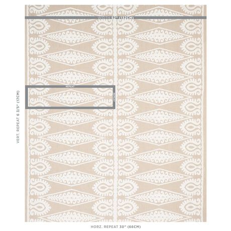 Schumacher Seema Embroidery Ivory On Natural Fabric - Eade's Wallpaper