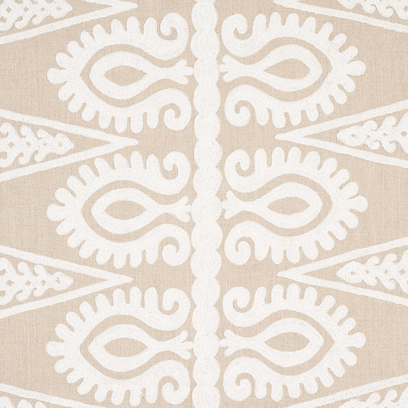 Schumacher Seema Embroidery Ivory On Natural Fabric - Eade's Wallpaper