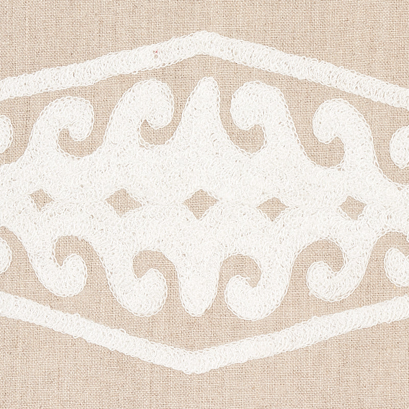 Schumacher Seema Embroidery Ivory On Natural Fabric - Eade's Wallpaper