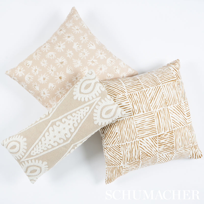 Schumacher Seema Embroidery Ivory On Natural Fabric - Eade's Wallpaper