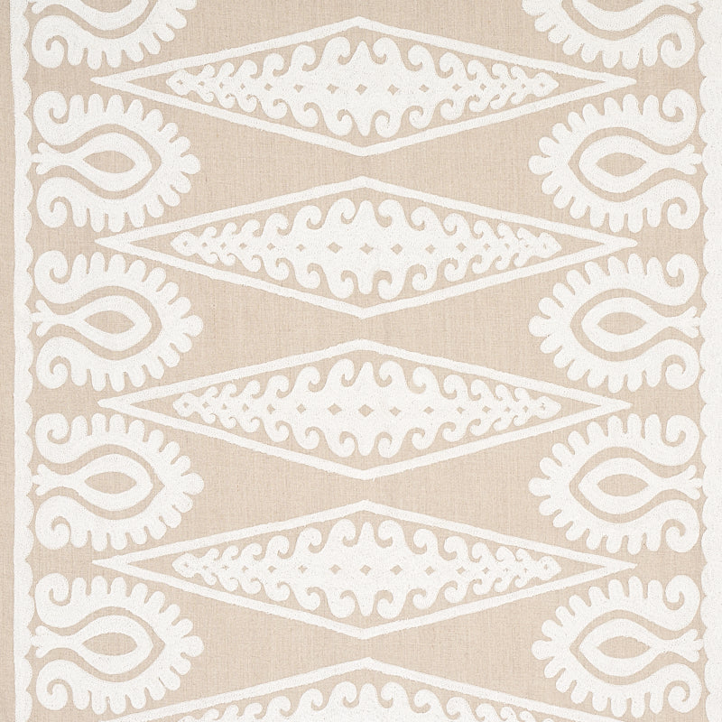 Schumacher Seema Embroidery Ivory On Natural Fabric - Eade's Wallpaper