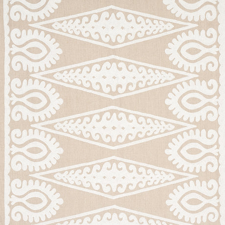 Schumacher Seema Embroidery Ivory On Natural Fabric - Eade's Wallpaper