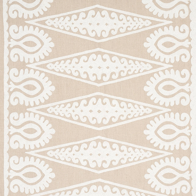 Schumacher Seema Embroidery Ivory On Natural Fabric - Eade's Wallpaper