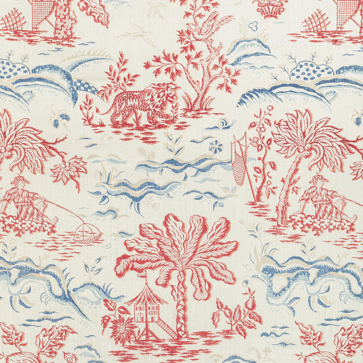 BRUNSCHWIG & FILS 8022101.195.0 VALENSOLE PRINT RED/BLUE Fabric - Eade's Wallpaper