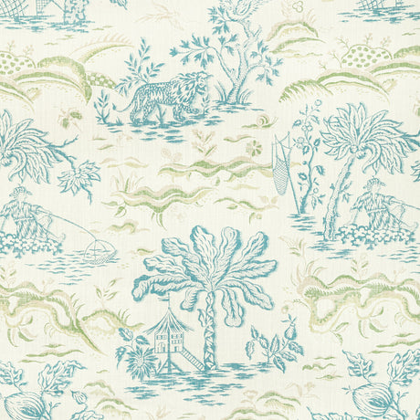 BRUNSCHWIG & FILS 8022101.353.0 VALENSOLE PRINT TEAL/LEAF Fabric - Eade's Wallpaper