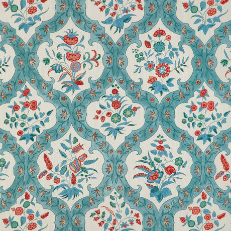BRUNSCHWIG & FILS 8023102.353.0 VENTOUX PRINT TEAL/ROSE Fabric - Eade's Wallpaper