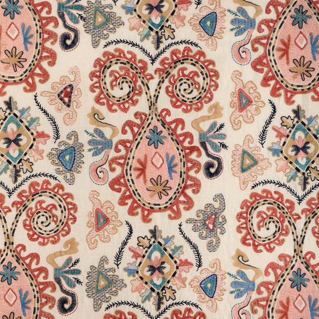 BRUNSCHWIG & FILS 8023117.195.0 LAVALI EMB CORAL/SKY Fabric - Eade's Wallpaper